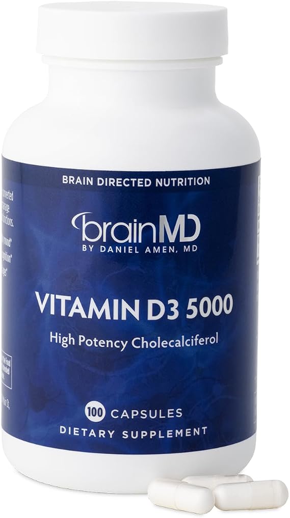 BrainMD Vitamin D3 5000 Cholecalciferol Softgels, 100 Count | High potency dietary supplement with gluten free formula, once daily servings and bone support for everyday wellness