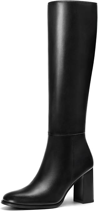 Lumeheel Women Knee High Boots - Round Toe Chunky Heel Tall Boots with Side Zip, Fashion Long Gogo Boots for Fall Winter