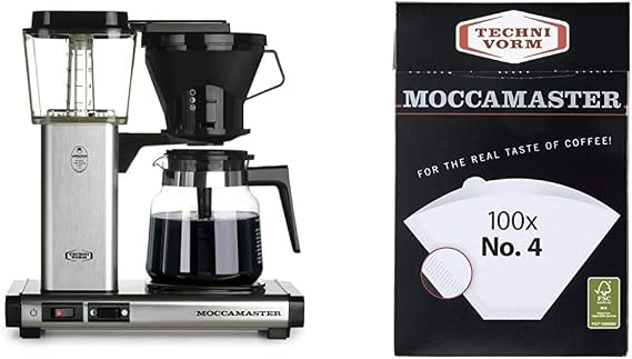 Technivorm 59691 KB Coffee Brewer, 40 oz, Brushed silver & #4 White Paper Filters, 100-count per box