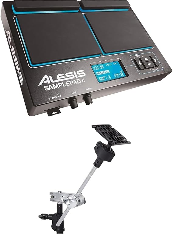 Alesis Sample Pad 4 + Multipad Clamp - Percussion/Sample Triggering Instrument with 4 Velocity Sensitive Pads & Mounting System With 15-Inch Boom Arm