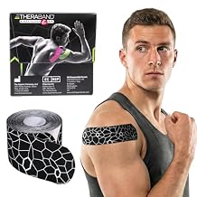 THERABAND Kinesiology Tape, Waterproof Physio Tape for Muscle & Joint Support, Standard Roll with XactStretch Application Indicators, 2" X 10" Strips, 20 Precut Strips, Black/White