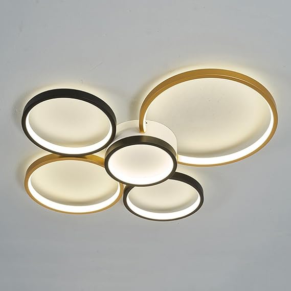 Modern LED Ceiling Lamp, 47W/55W/72W Flush Mount Ceiling Light with 3/4/5 Ring Circle, Metal LED Chandelier Light Fixtures for Living Room Bedroom Kitchen