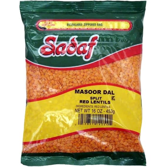 Sadaf Red Lentils Split - Masoor Dal - Split Red Lentils for Cooking & Food Flavoring - Split Lentils - Middle Eastern Cuisine - Kosher - 16 Oz Resealable Bag
