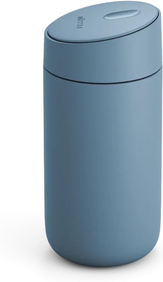 Fellow 12 oz Carter Slide Travel Mug One-Handed Slide Lid, Vacuum Insulated Stainless Steel Tumbler with Ceramic Interior for Hot and Cold Drinks, Leak-Proof and Dishwasher Safe, Hazy Blue