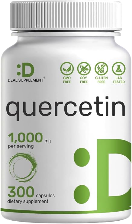 DEAL SUPPLEMENT Quercetin 1,000mg Per Serving, 300 Capsules Healthy Immune Support Supplements, High Bioavailable Flavonoids, Natural Antioxidant Non-GMO, Soy Free, No Gluten