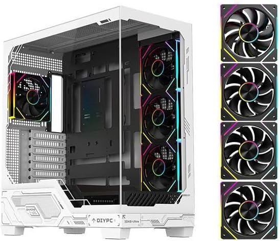 DIYPC IDX2-Ultra-ARGB Black Dual USB3.01 x Type C Tempered Glass ATX Gaming Computer Case wDual Tempered Glass Panel and 3 x ARGB PWM Fans Pre-Installed