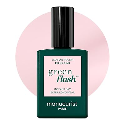 Manucurist Green Flash LED Milky Pink Gel Nail Polish - Vegan, 12-Free, Plant-Based - Strengthens and Protects the Nail - Gel Polish - Made in France - 0.5 fl oz
