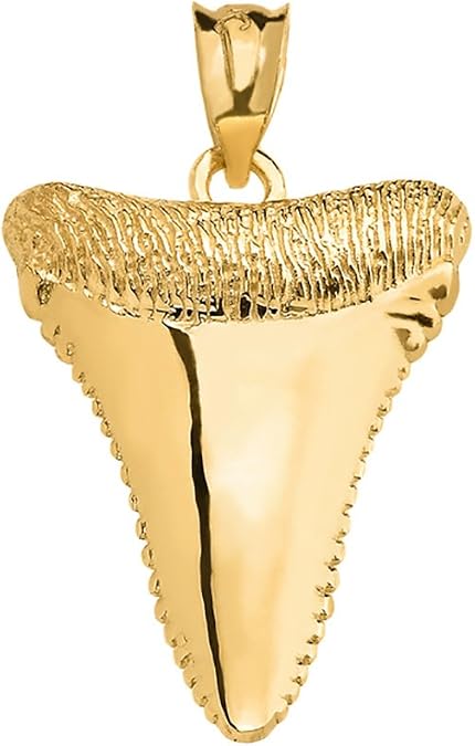 Lucky Gold Shark Tooth Nautical Amulet Pendant Necklace 10K or 14K Yellow, Rose, or White Gold, 16"-22" Chain, 1.12
