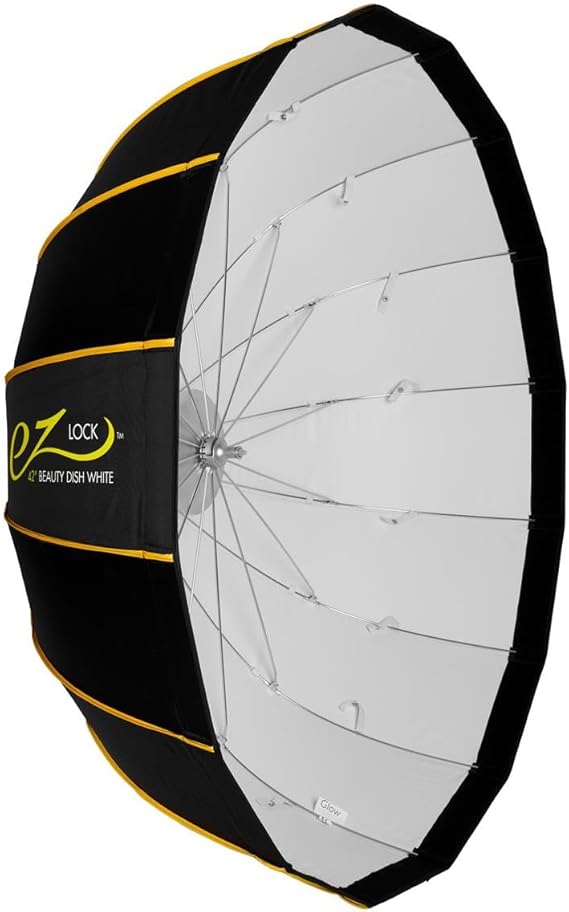 Glow EZ Lock 42" White Beauty Dish Softbox, Quick Release Bowens Mount Softbox with Removable Diffusers, Eggcrate Grid, Deflection Disk, Storage Bag &