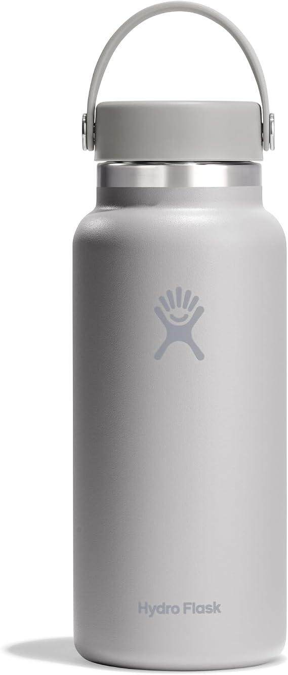 HYDRO FLASK - Wide Mouth Water Bottle 946ml (32 oz) - Insulated Stainless Steel Water Bottle - Sports Bottle With Leak-Proof Flex Cap Lid & Strap - Thermal Flask Dishwasher Safe - Birch