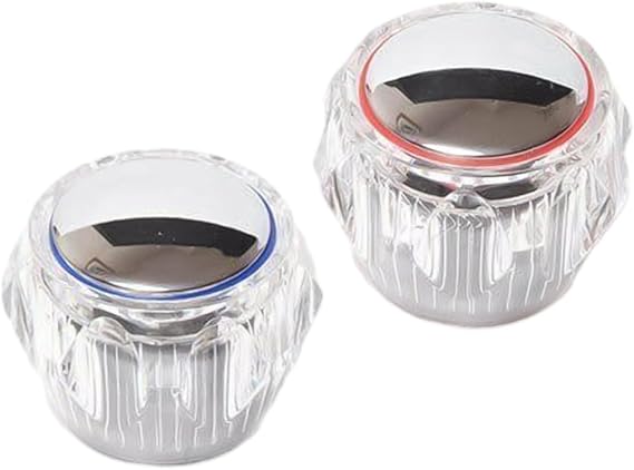 Kitchen Bathroom Tap Handle Replacement 20 Splines 7.5mm Hot Cold Water Faucet Head Cover Set Acrylic Plastic Basin Mixer Tap Top Parts with Grub Screws Blue Red 2 Pack