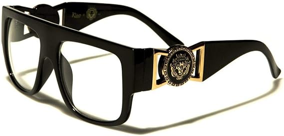 Kleo Square Gold Lion Head Medallion Buckle Retro Luxury Sunglasses/Eyeglasses w/Clear Lenses