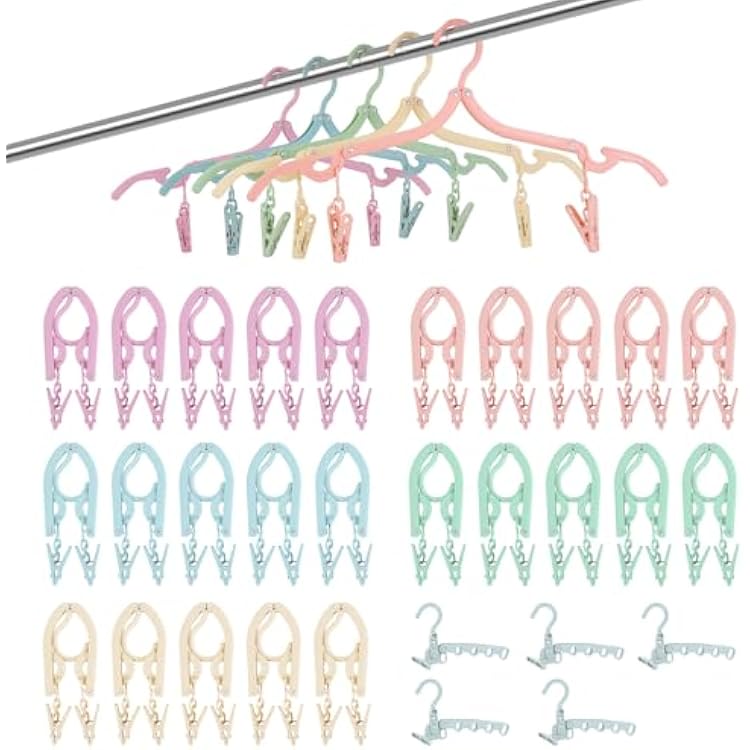 25 Pcs Travel Hangers Set | Portable Foldable Space Saving Plastic for Cruise Ship, Camping, Business Trips | Travel Accessories Essentials Includes 5 Bonus Hangers