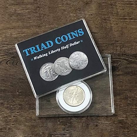 SUMAG Triad Coins (Walking Liberty Half Dollar Gimmick) Magic Trick Produce Vanish Change Three Coin Magic Close up Illusion Mentalism