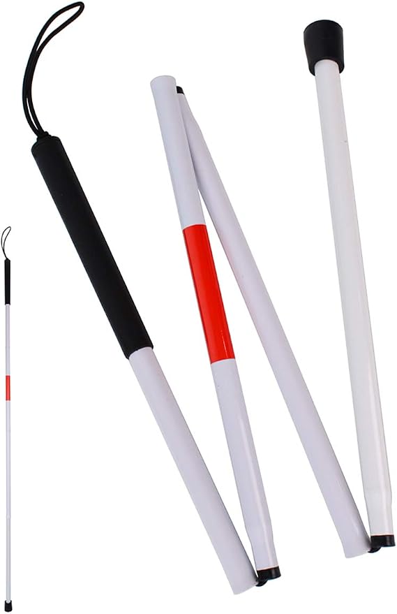 Foldable Walking Cane Aluminum Reflective Folding Blind Cane Folding Walking Stick for Vision Impaired and Blind People