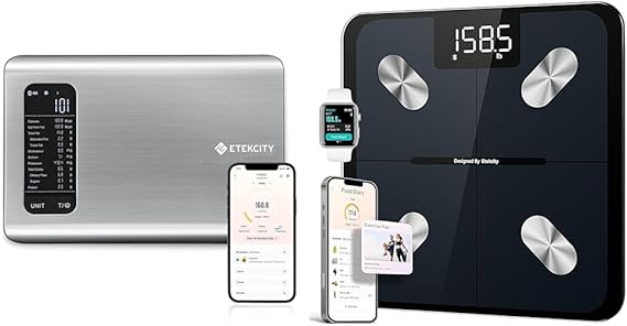 Etekcity Smart Food Nutrition Scale, 11 Pounds-Large, 304 Stainless Steel & Smart Scale for Body Weight, Accurate to 0.05lb (0.02kg) Digital Bathroom Weighing Machine, 400lb