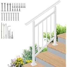 Upgrade 2 in 1 Stair Handrail&Horizontal Railing, Adjustable 4 Step Stair Railing Kit, White Wrought Iron Handrails for Outdoor Steps,Concrete,Wood, Deck and Porch Hand Rails, with Installation Kits