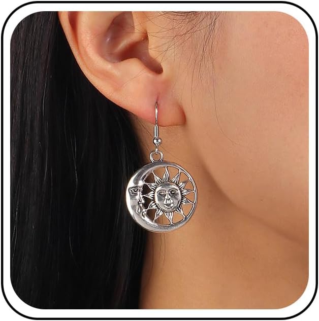 Bohemian Sun Moon Dangle Earrings Gold Celestial Moon Drop Earrings Sun Flower Earring Round Celestial Earring Jewelry for Women