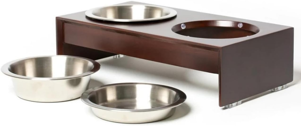 PetFusion Bamboo Elevated Dog Bowls, Cat Bowls | Raised Feeders w Water Resistant Seal Short 4, Tall 10” | US FOOD GRADE Stainless Steel Dog & Cat Bowls. 12 Month Warr