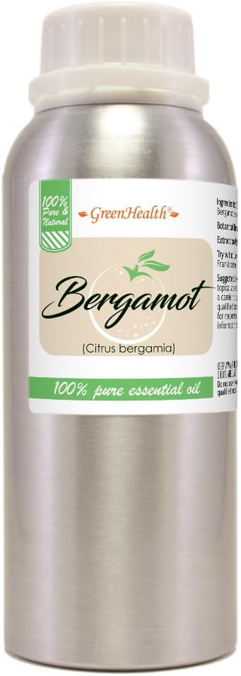Bergamot Essential Oil 8 fl oz (237 ml) Aluminum Bottle w/Plug Cap 100% Pure Essential Oil - GreenHealth