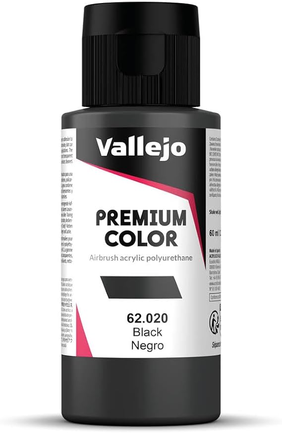 Vallejo - Premium Color RC Black 2.02 Fl.Oz. (60 ml) for Airbrushing, Acrylic-Polyurethane Hybrid Resin of Great Resistance Paint for Model and Hobby Use