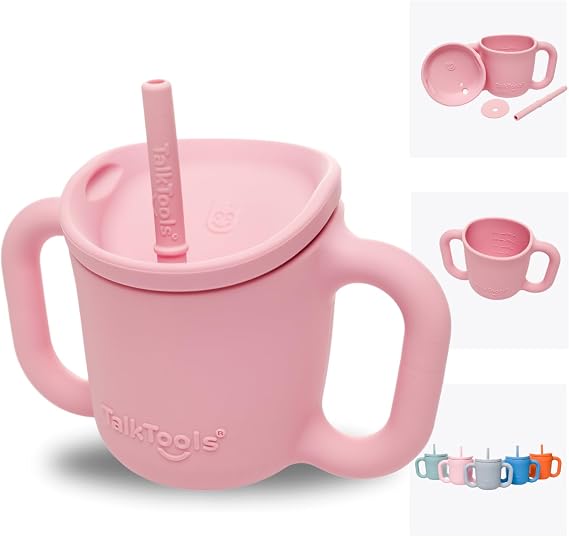 TalkTools ITSY Silicone Training Cup Mini Straw Cup for Baby - Anti Leak, Spill Proof and BPA Free Cup with Straw Insertion for Kids (Bubblegum)