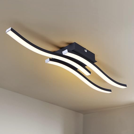EDISLIVE Modern Dimmable LED Ceiling Light Curved 3 Light 22.5 in Minimalist Flush Mount Ceiling Light Fixture Lamp for Bedroom Foyer Kitchen 3000K 18W Black