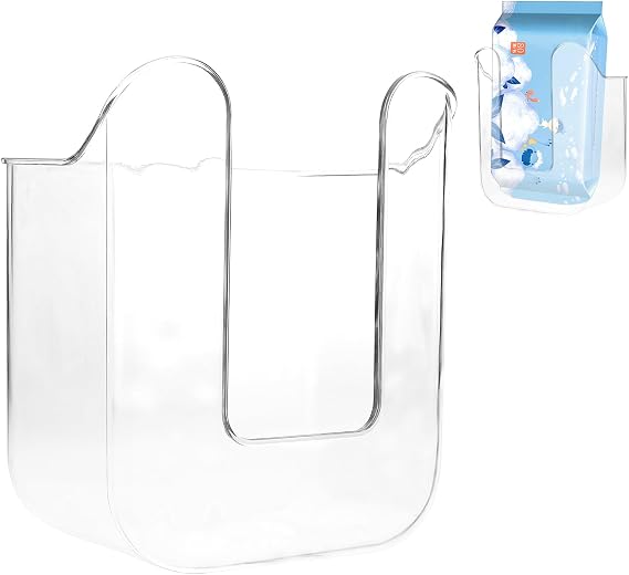 Qianyu Kitchen Wipes Storage Box Acrylic Wall-Mounted Tissue Box Holder No Punching Refillable Flushable Wipes Container Dispenser Baby Wipes Case Box for Kitchen Bathroom Bedroom Toilet