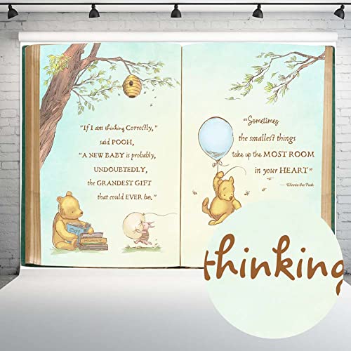 Claasic Pooh Bear Baby Shower Backdrop for Boy Retro Giant Book Spring Tree Vintage Background Newborn Quote Blue Yellow Tinge Banner 8x6 ft