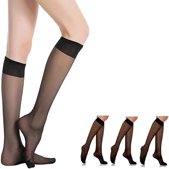 Women Sheer Knee High Stockings 20 Denier (3PCS One Size)