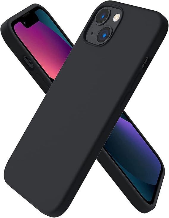 URUCHI iPhone 13 / iPhone 14 ile Uyumlu Kılıf, İçi Kadife Kaplamalı İnce Sıvı Silikon Tam Koruma Yumuşak Jel Silikon Kapak, Siyah