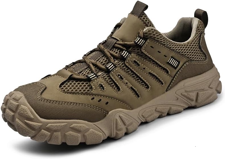 Men's Leather Low-Top Hiking Shoe Lightweight Breathable Outdoor Walking Shoes for Men