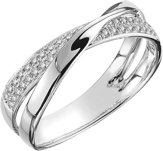 925 Sterling Silver Shiny Full Diamond Gemstone Ring Cubic Zirconia Rings Personality X Shape CZ Diamond Multi Row Ring Eternity Engagement Wedding Band Ring for Women (Silver, US Code 10)