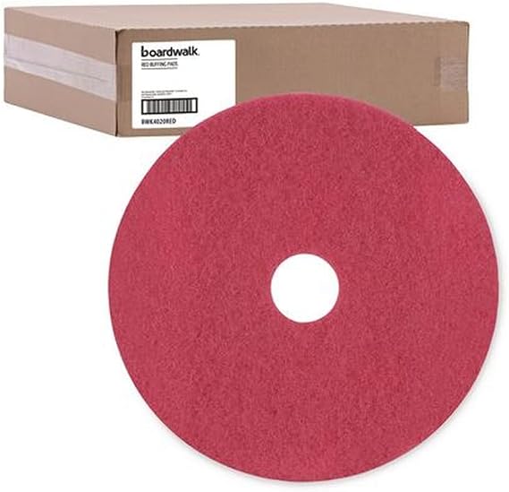 Buffing Floor Pads, 20" Diameter, Red, 5/Carton