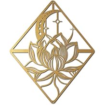 CREATCABIN Lotus Wall Art Metal Moon Flower Black Ornaments Wall Decor Signs Hanging Sculpture for Home Bedroom Kitchen Garden Housewarming Gift Christmas Holiday Decoration 11.4 x 9.5 Inch(Gold)
