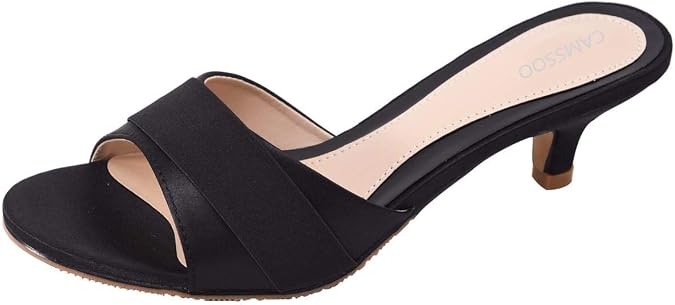CAMSSOO Women's Satin Kitten Heels Mules Sandals Slip On Bowknot Open Toe Backless Dress Sexy Low Heeled Slipper Slides