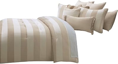 Michael Amini Amalfi Beige Comforter Set 10-Piece King with Mixed Fabric Blend Soft Breathable Durable Bedding for Elegant Bedroom Decor and All-Season Use