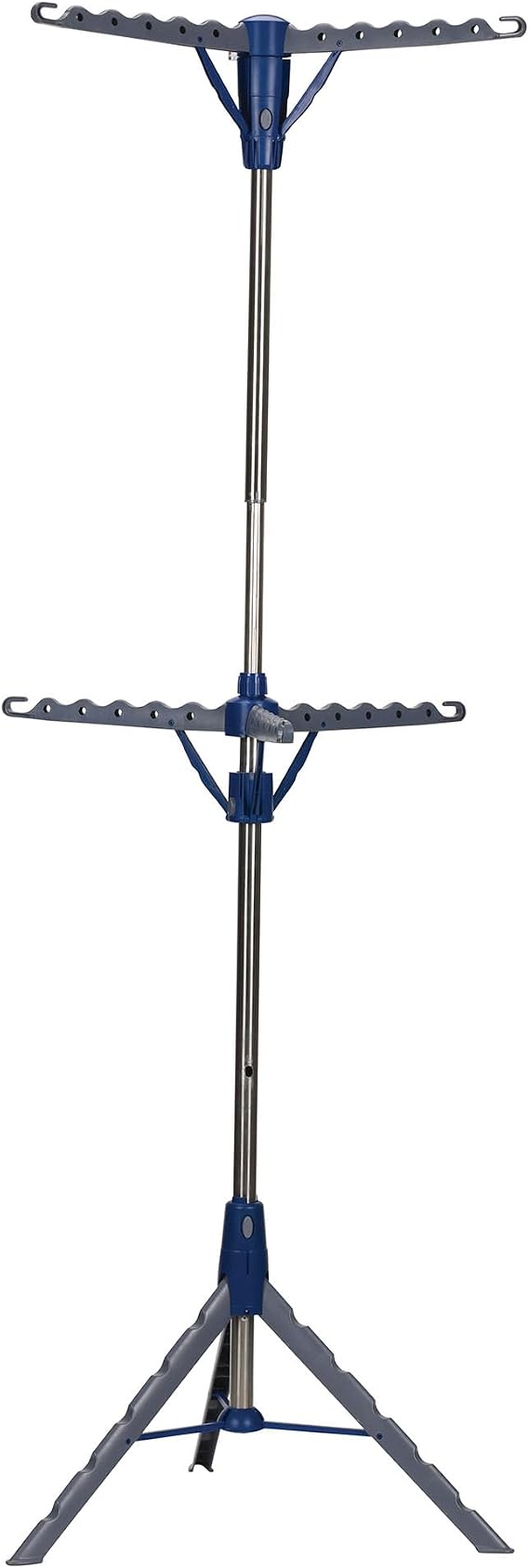 Household Essentials 5012-1 Portable 2-Tier Clothes Drying Rack Tri-pod | Dry Wet Laundry or Hang Clothes | Silver and Blue