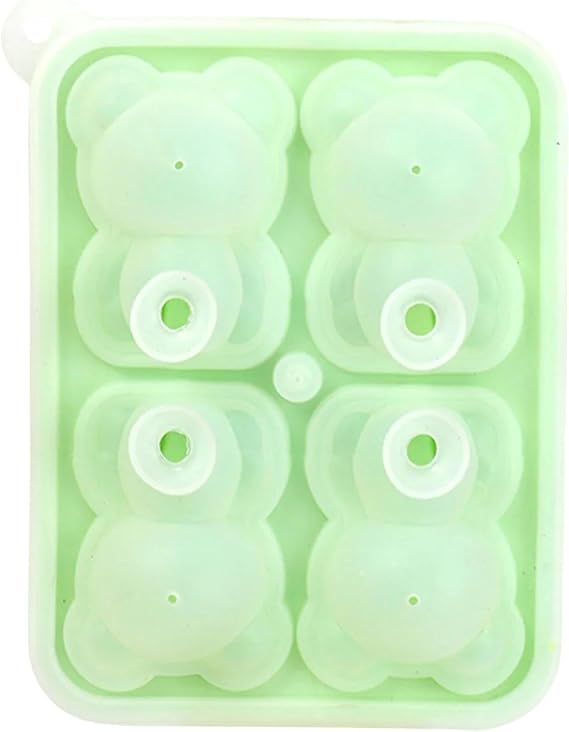 Ice Cube Tray 3Pcs Four Grid Bear Ice Cube Mold Silicone Ice Grid Home Ice Cream Ice Cream Frozen Ice Ball Mold-3Pcs Green