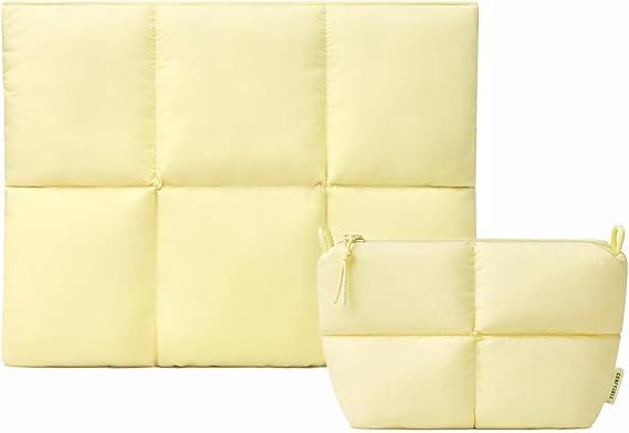 Comfyable Puffy Laptop Sleeve 15 Inch 16 Inch with Electronics Organizer Travel Case, Butter Yellow