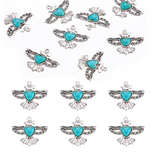 50pcs Eagle Turquoise Charms for Jewelry Making Tibetan Style Hawk Pendants Antique Silver Wing Western Charms for Women DIY Bohemian Earring Bracelet Necklace Making