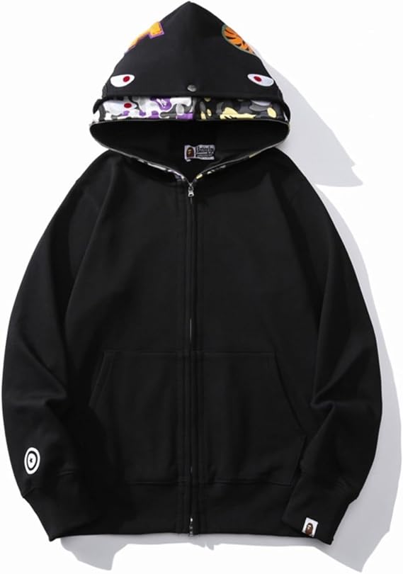 24ss Trendy BAP Shark Head Couple Fashionable Casual Double Hat Camouflage Hoodie-color7||XL