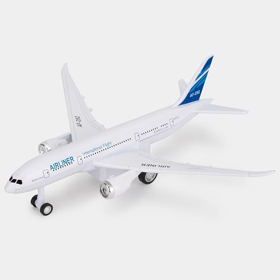 Airplane Toy Model, Die-cast Alloy Pull Back Airplane Model for Kids Adults, Aircraft Display & Collection, Gift Blue-White