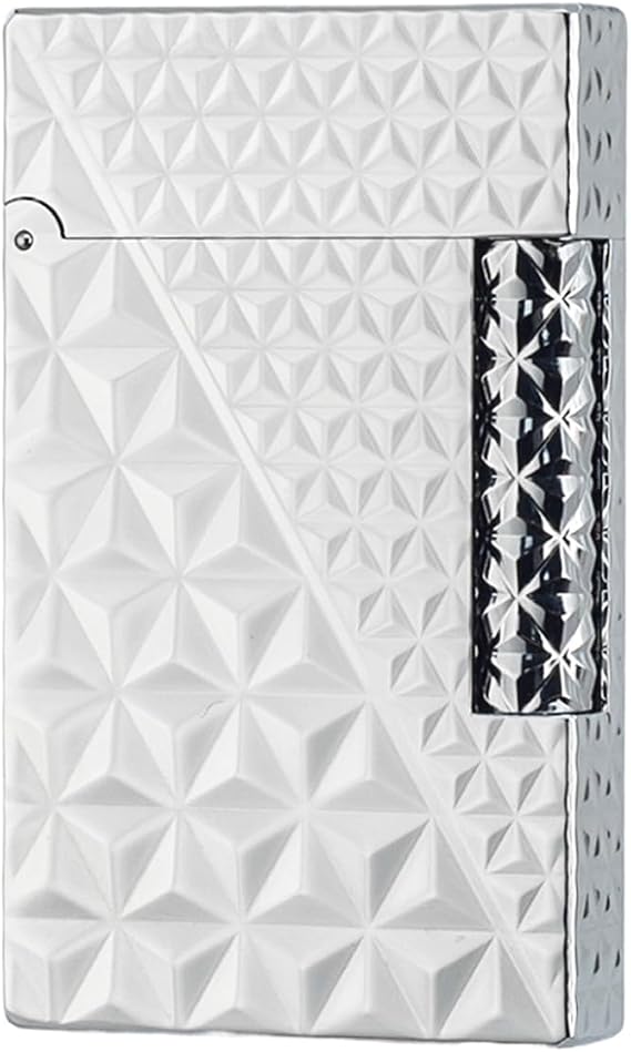 Ligne 2 Style Lighter with Classic Ping Sound, Clous de Paris Brass Lighter, Adjustable Soft Flame, Gift for Men Dad Boyfriend (Silver)