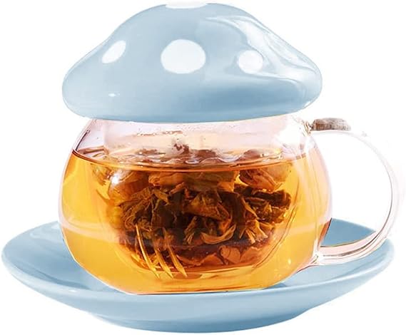 Glass Teacup Mushroom Shape Teacup Saucer Set Coffee Mug with Filter Cup