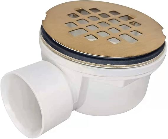 2.0" Replacement Shower Base Drain, PVC 2.0" Side Outlet Drain (Brushed Gold)