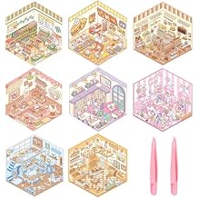 8 Sets DIY 3D House Stickers, 3D Sticker Scene Miniature Scene Stickers, Cute Cartoon Sticker for Adults Kids, Make Your Own Fun Room Book
