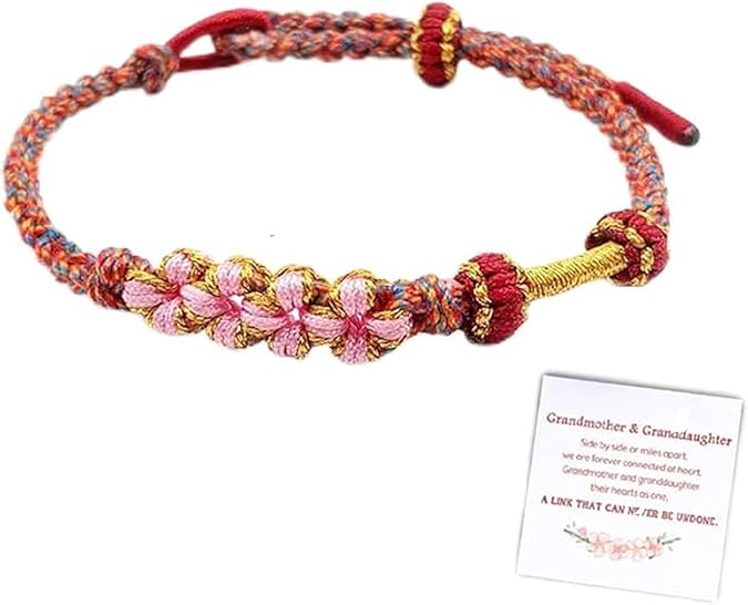 To My Granddaughter A Link That Can Never Be Undone Cherry Knot Bracelet, Granddaughter Bracelet from Grandma Adjustable Hand Braided DIY Bracelet For Women Birthday Jewelry Gifts