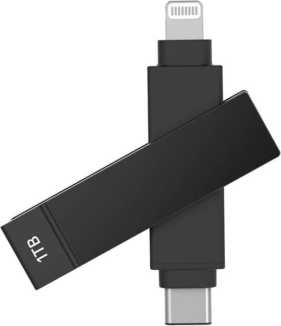 MFi iPhone Flash Drive 1TB, Smart App Backup, USB-C and Lightning