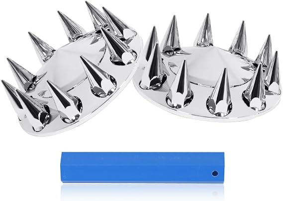 Chrome ABS Front Axle Wheel Cover for Semi Truck Plastic Hub Cover with 33mm Screw-On Lug Nut Covers 2 Front Axle Wheel Covers Hubcap (Spiked Front)